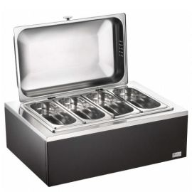 Мармит настольный (чефиндиш) 4-мя GN1/4, подогрев.,с фиксатором для крышки, на дерев.подставке венге купить в Е.Маркет