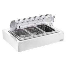 Мармит настольный (чефиндиш) GN1/1 с крышкой ROLL TOP C 3мя GN1/3 на дерев.подставке, белый 511B2840 купить в Е.Маркет