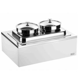 Мармит настольный (чефиндиш) для первых блюд (2-е кастрюли с крышками) дерев.основ., белый 511B5556 купить в Е.Маркет