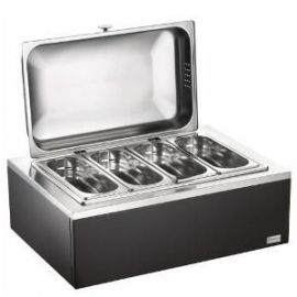 Мармит настольный (чефиндиш) 4-мя GN1/4, подогрев.,с фикс. крышки, на дерев.подставке венге 5113F810 купить в Е.Маркет